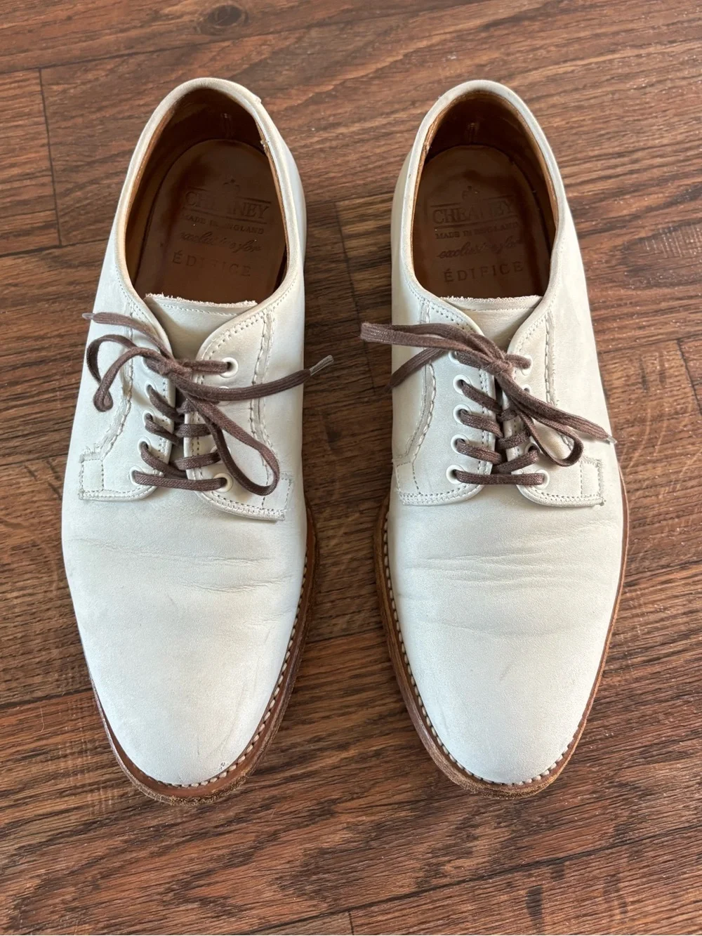 CHEANEY for EDIFICE Made in England White Buck Derby Shoes 7.5